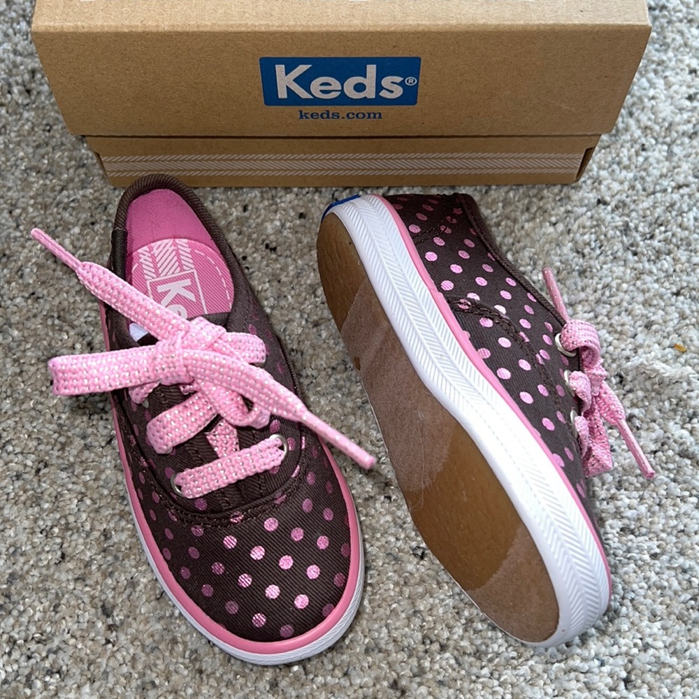 NIB KEDS CHAMPION CVO BROWN PINK DOT CANVAS SNEAKERS